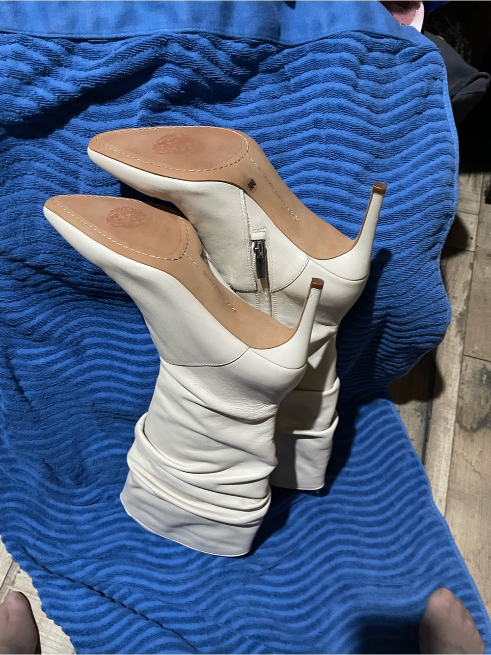 Slouchy Knee-High Heeled Boots in Ivory - Picture 5 of 7